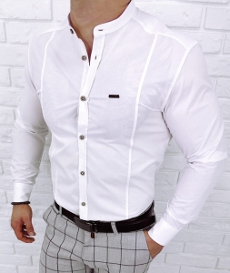 Biała koszula męska ze stójką slim fit Stylovy 207