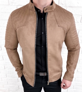 Kurtka biker zamszowa męska beżowa M-7196 Stylovy