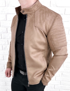 Kurtka biker zamszowa męska beżowa M-7196 Stylovy