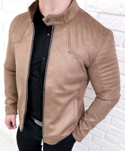 Kurtka biker zamszowa męska beżowa M-7196 Stylovy