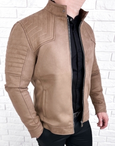 Kurtka biker zamszowa męska beżowa M-7196 Stylovy