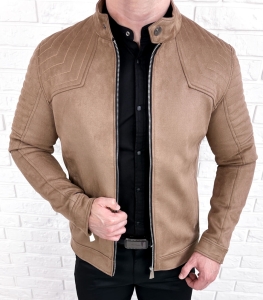 Kurtka biker zamszowa męska beżowa M-7196 Stylovy