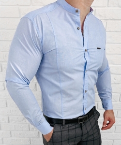 Koszula męska ze stójką jasnoniebieska slim fit Stylovy 207