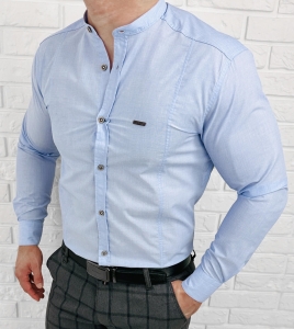 Koszula męska ze stójką jasnoniebieska slim fit Stylovy 207