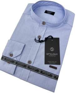 Koszula męska ze stójką jasnoniebieska slim fit Stylovy 207