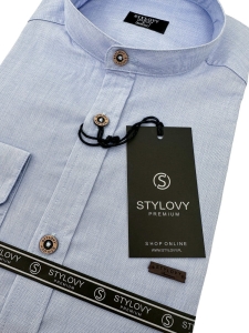 Koszula męska ze stójką jasnoniebieska slim fit Stylovy 207