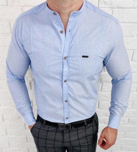 Koszula męska ze stójką jasnoniebieska slim fit Stylovy 207