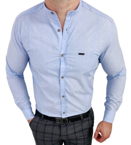 Koszula męska ze stójką jasnoniebieska slim fit Stylovy 207