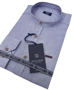 Koszula męska ze stójką slim fit popielata Stylovy 207