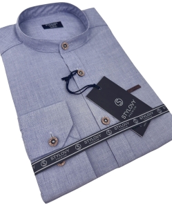 Koszula męska ze stójką slim fit popielata Stylovy 207