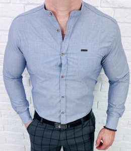 Koszula męska ze stójką slim fit popielata Stylovy 207