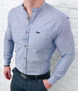 Koszula męska ze stójką slim fit popielata Stylovy 207