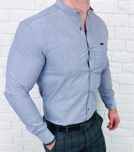Koszula męska ze stójką slim fit popielata Stylovy 207