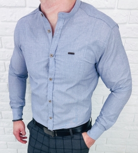 Koszula męska ze stójką slim fit popielata Stylovy 207
