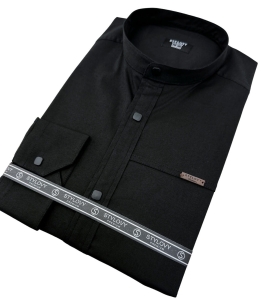 Koszula męska czarna ze stójką slim fit zapinana na napy 1963-N