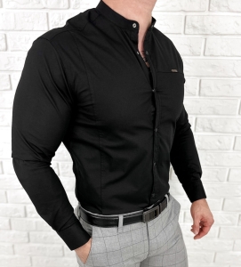 Koszula męska czarna ze stójką slim fit zapinana na napy 1963-N