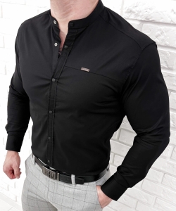 Koszula męska czarna ze stójką slim fit zapinana na napy 1963-N