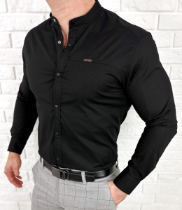 Koszula męska czarna ze stójką slim fit zapinana na napy 1963-N
