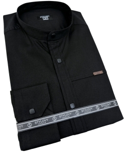 Koszula męska czarna ze stójką slim fit zapinana na napy 1963-N