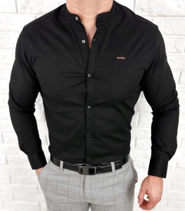 Koszula męska czarna ze stójką slim fit zapinana na napy 1963-N