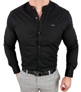 Koszula męska czarna ze stójką slim fit zapinana na napy 1963-N