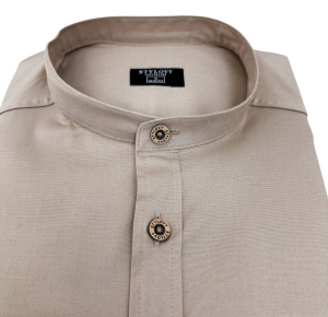 Koszula męska ze stójką beżowa slim fit z przeszyciami Stylovy 1963