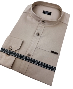 Koszula męska ze stójką beżowa slim fit z przeszyciami Stylovy 1963