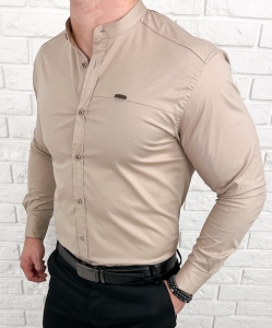 Koszula męska ze stójką beżowa slim fit z przeszyciami Stylovy 1963