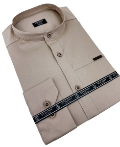 Koszula męska ze stójką beżowa slim fit z przeszyciami Stylovy 1963