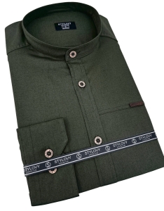 Koszula męska ze stójką khaki slim fit z przeszyciami Stylovy 1963