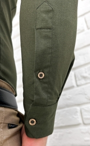 Koszula męska ze stójką khaki slim fit z przeszyciami Stylovy 1963