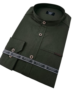 Koszula męska ze stójką khaki slim fit z przeszyciami Stylovy 1963
