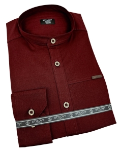 Koszula męska ze stójką bordowa slim fit z przeszyciami Stylovy 1963
