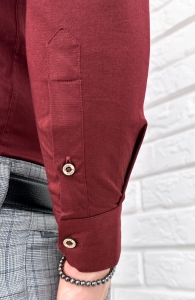 Koszula męska ze stójką bordowa slim fit z przeszyciami Stylovy 1963