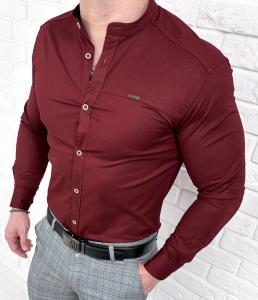 Koszula męska ze stójką bordowa slim fit z przeszyciami Stylovy 1963