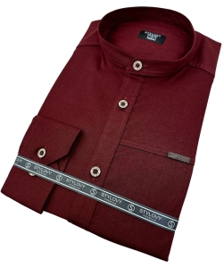 Koszula męska ze stójką bordowa slim fit z przeszyciami Stylovy 1963
