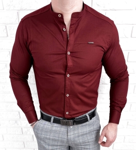 Koszula męska ze stójką bordowa slim fit z przeszyciami Stylovy 1963