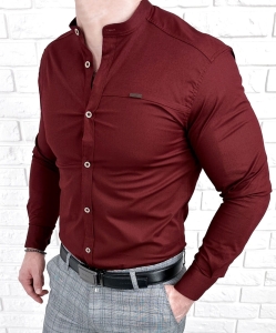 Koszula męska ze stójką bordowa slim fit z przeszyciami Stylovy 1963