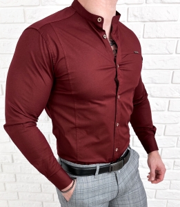 Koszula męska ze stójką bordowa slim fit z przeszyciami Stylovy 1963