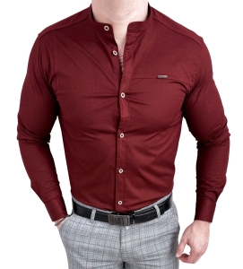 Koszula męska ze stójką bordowa slim fit z przeszyciami Stylovy 1963