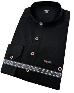 Koszula męska ze stójką czarna slim fit zapinana do połowy 1966
