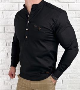 Koszula męska ze stójką czarna slim fit zapinana do połowy 1966