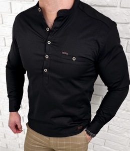 Koszula męska ze stójką czarna slim fit zapinana do połowy 1966