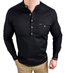 Koszula męska ze stójką czarna slim fit zapinana do połowy 1966