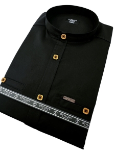 Koszula męska czarna ze stójką slim fit kwadratowe guziki Stylovy 1965