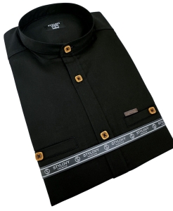 Koszula męska czarna ze stójką slim fit kwadratowe guziki Stylovy 1965