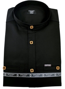 Koszula męska czarna ze stójką slim fit kwadratowe guziki Stylovy 1965