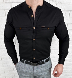 Koszula męska czarna ze stójką slim fit kwadratowe guziki Stylovy 1965
