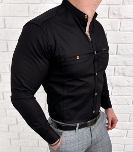 Koszula męska czarna ze stójką slim fit kwadratowe guziki Stylovy 1965