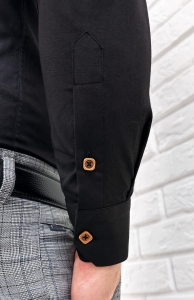 Koszula męska czarna ze stójką slim fit kwadratowe guziki Stylovy 1965